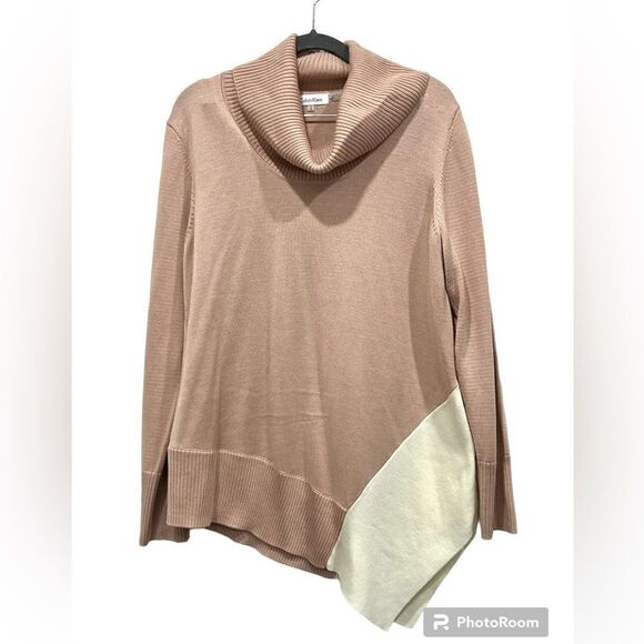 NWOT Calvin Klein cowl neck asymmetrical oversized sweater earth tones s… - Picture 2 of 8